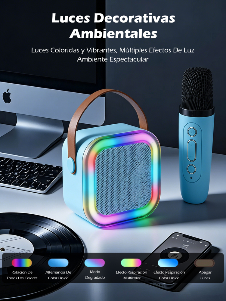 Altavoz Bluetooth Karaoke Portátil con Micrófono y Luces RGB,Un micrófono