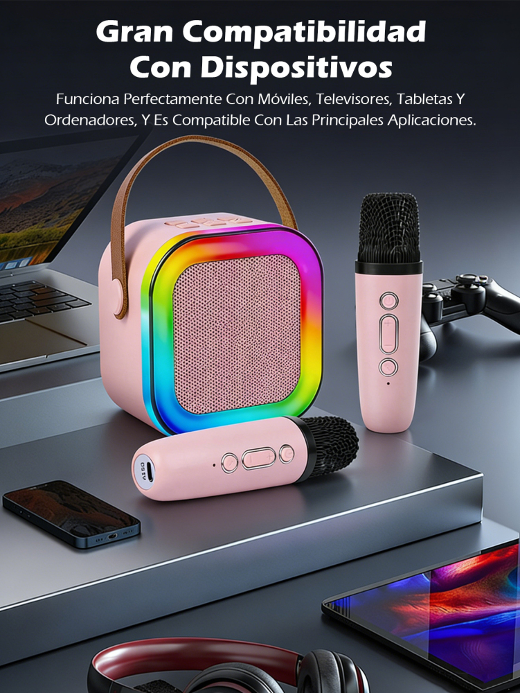 Altavoz Bluetooth Karaoke Portátil con Micrófono y Luces RGB,Un micrófono