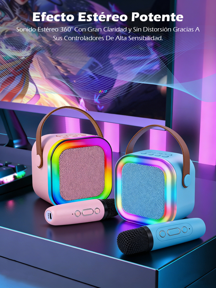 Altavoz Bluetooth Karaoke Portátil con Micrófono y Luces RGB,Un micrófono