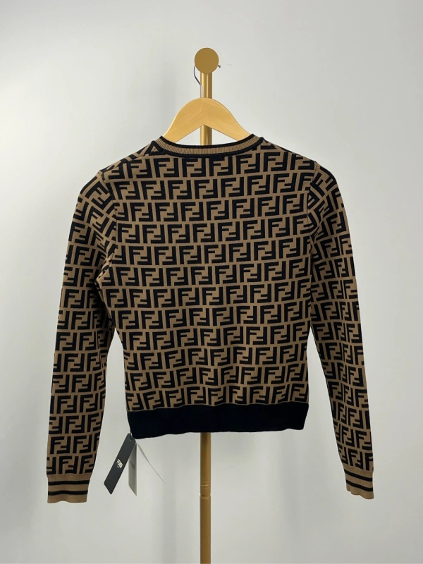 Fendi brown full logo crewneck long sleeve sweater,size 38