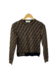 Fendi brown full logo crewneck long sleeve sweater,size 38