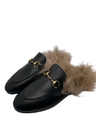 Gucci black fur slippers,size 36.5