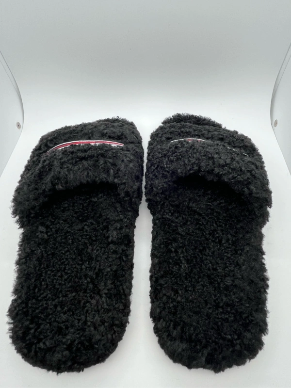 Balenciaga black letter embroidered logo wool slippers,size 42