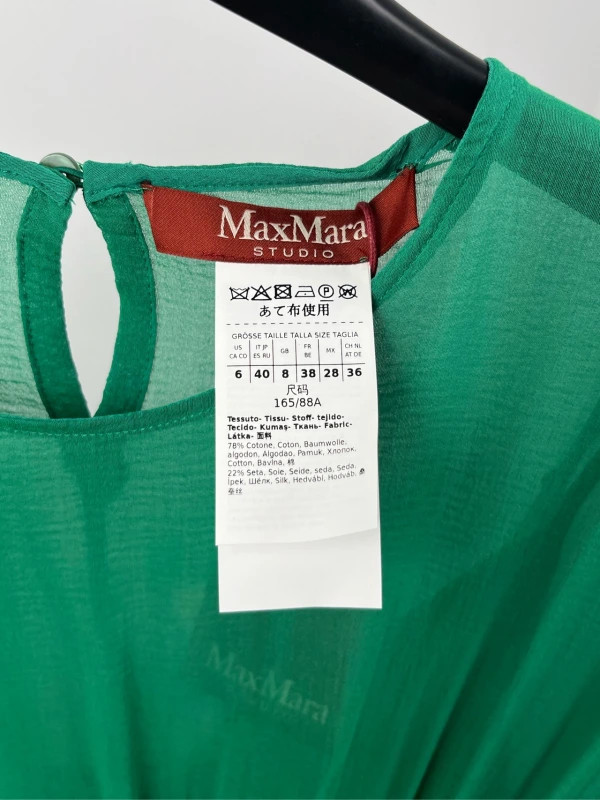 Maxmara green sleeveless drawstring dress