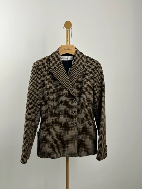 Dior coffee plaid lapel suit jacket,size 38