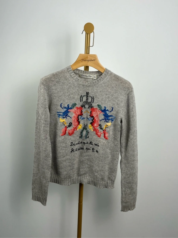 Dior long sleeve sweater in grey embroidery design,size 34