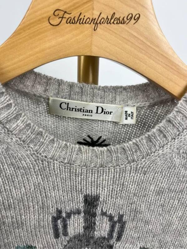 Dior long sleeve sweater in grey embroidery design,size 34