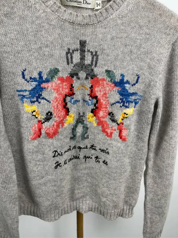 Dior long sleeve sweater in grey embroidery design,size 34