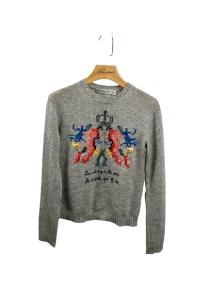 Dior long sleeve sweater in grey embroidery design,size 34