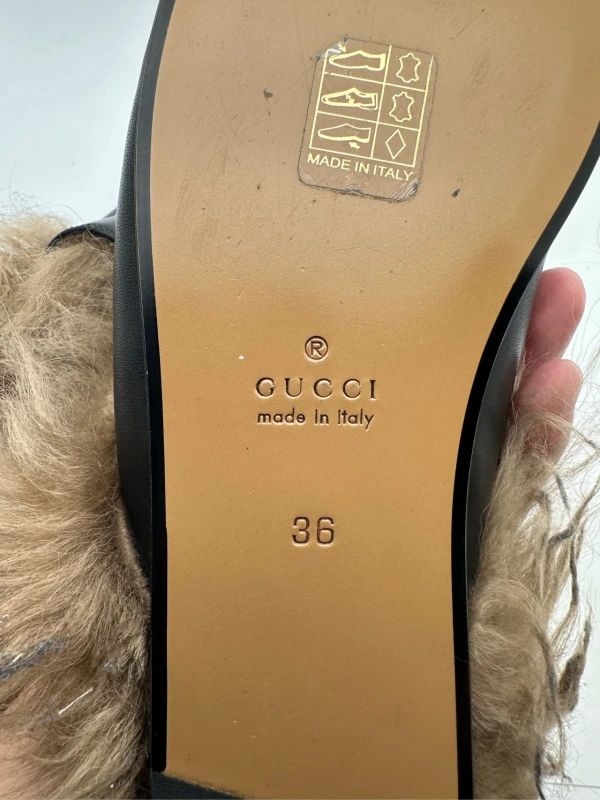 Gucci black fur slippers