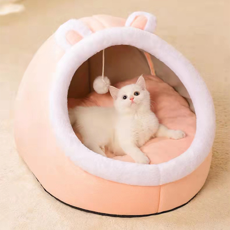Cozy Cotton Pet Bed Cave Soft Textile Cat House for Small Dogs Washable and Removable Four Seasons Warm Cat Bed,U-ME PET LUV,Smart Nest Thermo-Safe Kitten Bed - All-Season Semi-Enclosed Cat House & Small Dog Bed
