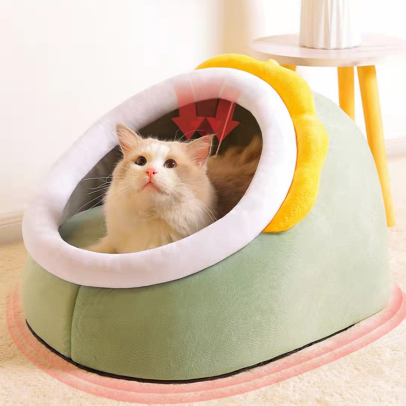 Cozy Cotton Pet Bed Cave Soft Textile Cat House for Small Dogs Washable and Removable Four Seasons Warm Cat Bed,U-ME PET LUV,Smart Nest Thermo-Safe Kitten Bed - All-Season Semi-Enclosed Cat House & Small Dog Bed