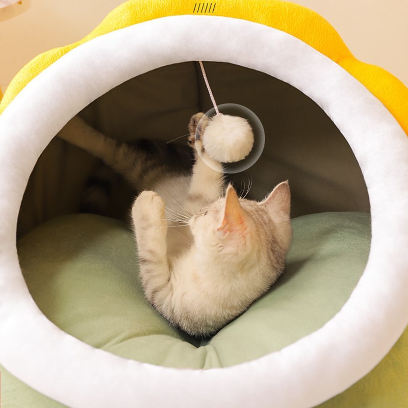 Cozy Cotton Pet Bed Cave Soft Textile Cat House for Small Dogs Washable and Removable Four Seasons Warm Cat Bed,U-ME PET LUV,Smart Nest Thermo-Safe Kitten Bed - All-Season Semi-Enclosed Cat House & Small Dog Bed