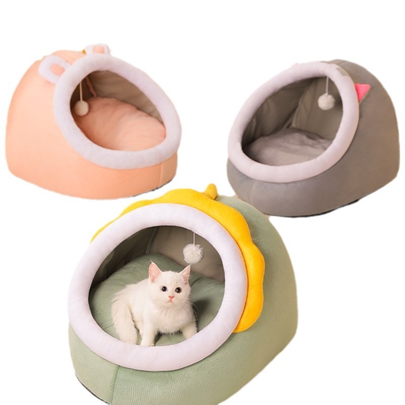 Cozy Cotton Pet Bed Cave Soft Textile Cat House for Small Dogs Washable and Removable Four Seasons Warm Cat Bed,U-ME PET LUV,Smart Nest Thermo-Safe Kitten Bed - All-Season Semi-Enclosed Cat House & Small Dog Bed