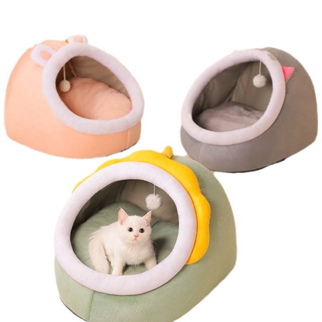 Cozy Cotton Pet Bed Cave Soft Textile Cat House for Small Dogs Washable and Removable Four Seasons Warm Cat Bed,U-ME PET LUV,Smart Nest Thermo-Safe Kitten Bed - All-Season Semi-Enclosed Cat House & Small Dog Bed