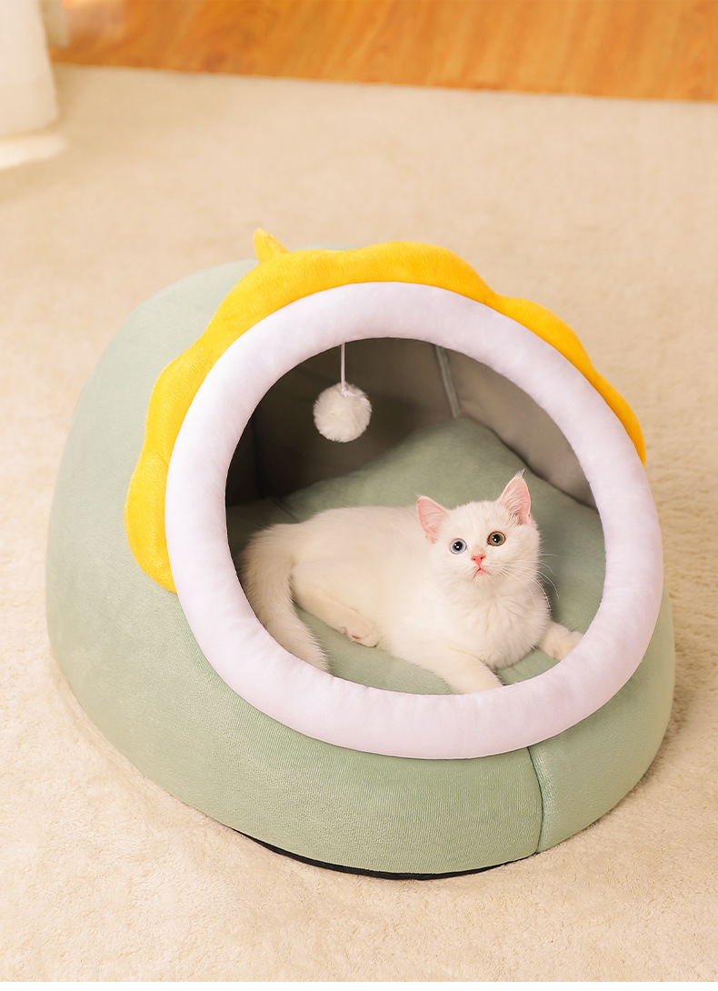 Cozy Cotton Pet Bed Cave Soft Textile Cat House for Small Dogs Washable and Removable Four Seasons Warm Cat Bed,U-ME PET LUV,Smart Nest Thermo-Safe Kitten Bed - All-Season Semi-Enclosed Cat House & Small Dog Bed