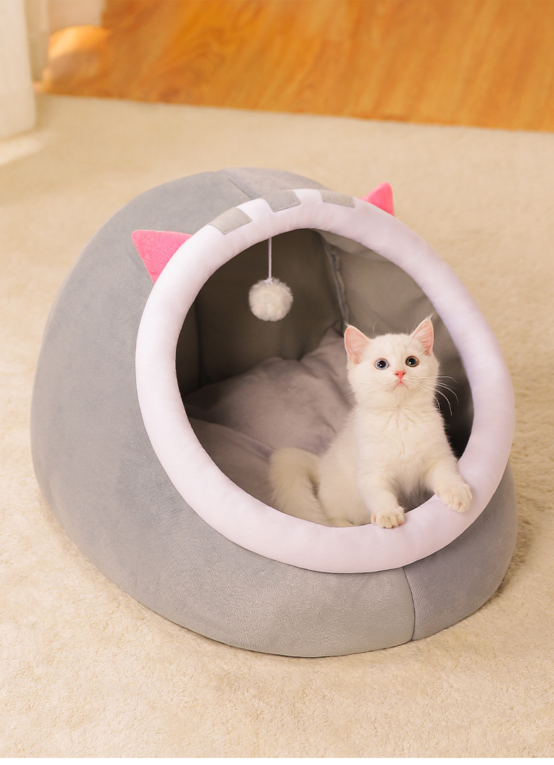 Cozy Cotton Pet Bed Cave Soft Textile Cat House for Small Dogs Washable and Removable Four Seasons Warm Cat Bed,U-ME PET LUV,Smart Nest Thermo-Safe Kitten Bed - All-Season Semi-Enclosed Cat House & Small Dog Bed