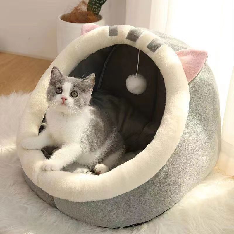 Cozy Cotton Pet Bed Cave Soft Textile Cat House for Small Dogs Washable and Removable Four Seasons Warm Cat Bed,U-ME PET LUV,Smart Nest Thermo-Safe Kitten Bed - All-Season Semi-Enclosed Cat House & Small Dog Bed