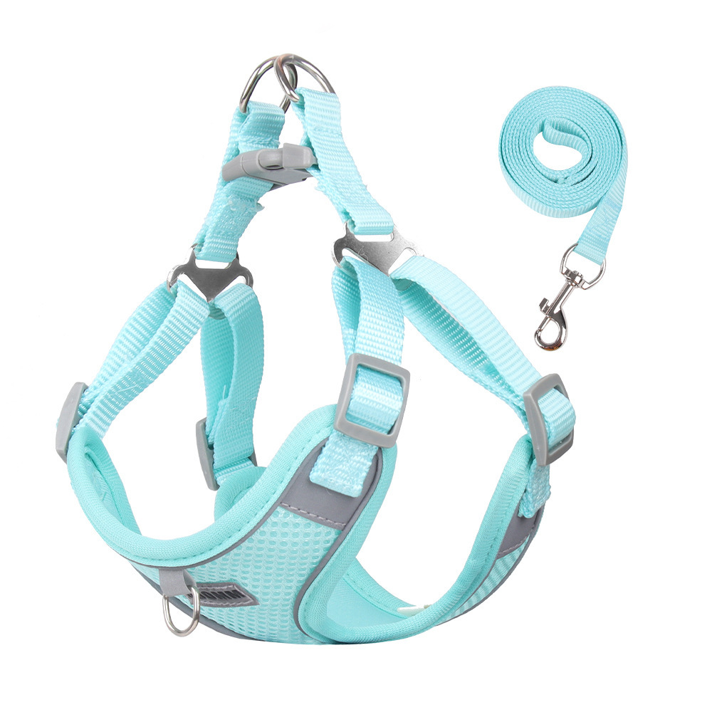 New Lightweight Super Breathable Reflective Dog Leash Quick-Drying Summer Strap Vest Button Closure Quick Release Fashion Style,U-ME PET LUV,Vest-Style Reflective Dog Harness & Breathable Lightweight Leash Set for Small Breeds – Outdoor Walking Safety Gear