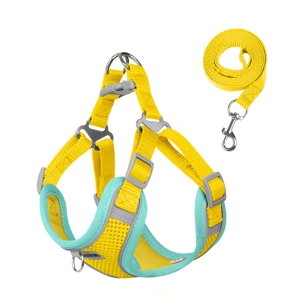 New Lightweight Super Breathable Reflective Dog Leash Quick-Drying Summer Strap Vest Button Closure Quick Release Fashion Style,U-ME PET LUV,Vest-Style Reflective Dog Harness & Breathable Lightweight Leash Set for Small Breeds – Outdoor Walking Safety Gear