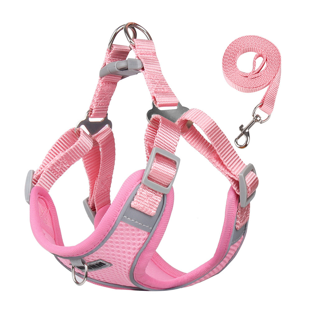 New Lightweight Super Breathable Reflective Dog Leash Quick-Drying Summer Strap Vest Button Closure Quick Release Fashion Style,U-ME PET LUV,Vest-Style Reflective Dog Harness & Breathable Lightweight Leash Set for Small Breeds – Outdoor Walking Safety Gear