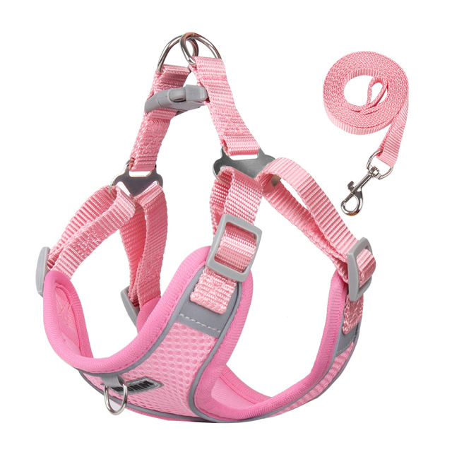 New Lightweight Super Breathable Reflective Dog Leash Quick-Drying Summer Strap Vest Button Closure Quick Release Fashion Style,U-ME PET LUV,Vest-Style Reflective Dog Harness & Breathable Lightweight Leash Set for Small Breeds – Outdoor Walking Safety Gear