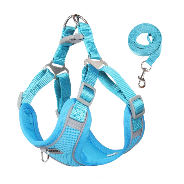 New Lightweight Super Breathable Reflective Dog Leash Quick-Drying Summer Strap Vest Button Closure Quick Release Fashion Style,U-ME PET LUV,Vest-Style Reflective Dog Harness & Breathable Lightweight Leash Set for Small Breeds – Outdoor Walking Safety Gear