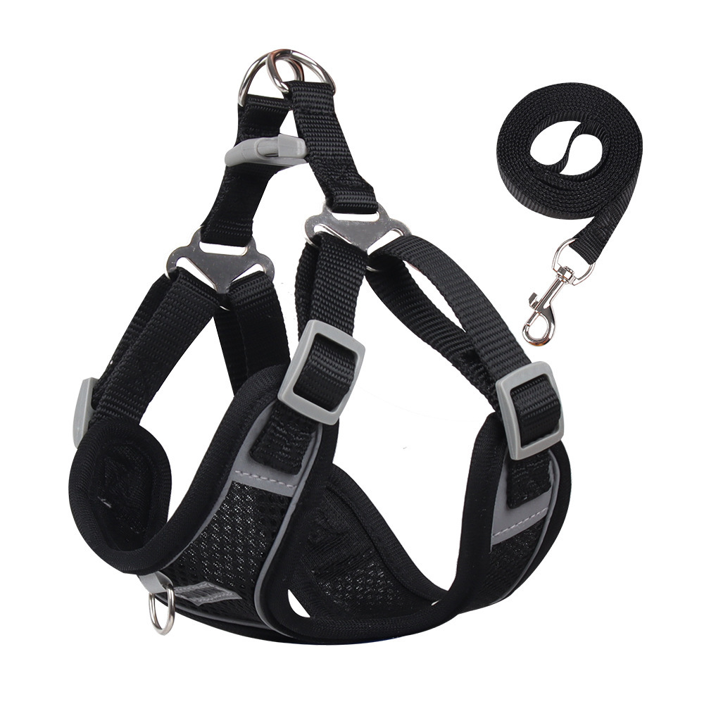 New Lightweight Super Breathable Reflective Dog Leash Quick-Drying Summer Strap Vest Button Closure Quick Release Fashion Style,U-ME PET LUV,Vest-Style Reflective Dog Harness & Breathable Lightweight Leash Set for Small Breeds – Outdoor Walking Safety Gear