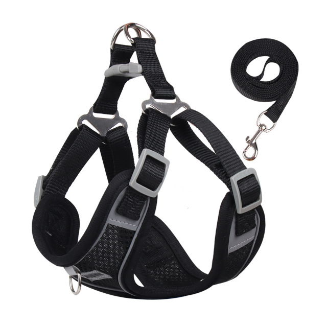 New Lightweight Super Breathable Reflective Dog Leash Quick-Drying Summer Strap Vest Button Closure Quick Release Fashion Style,U-ME PET LUV,Vest-Style Reflective Dog Harness & Breathable Lightweight Leash Set for Small Breeds – Outdoor Walking Safety Gear