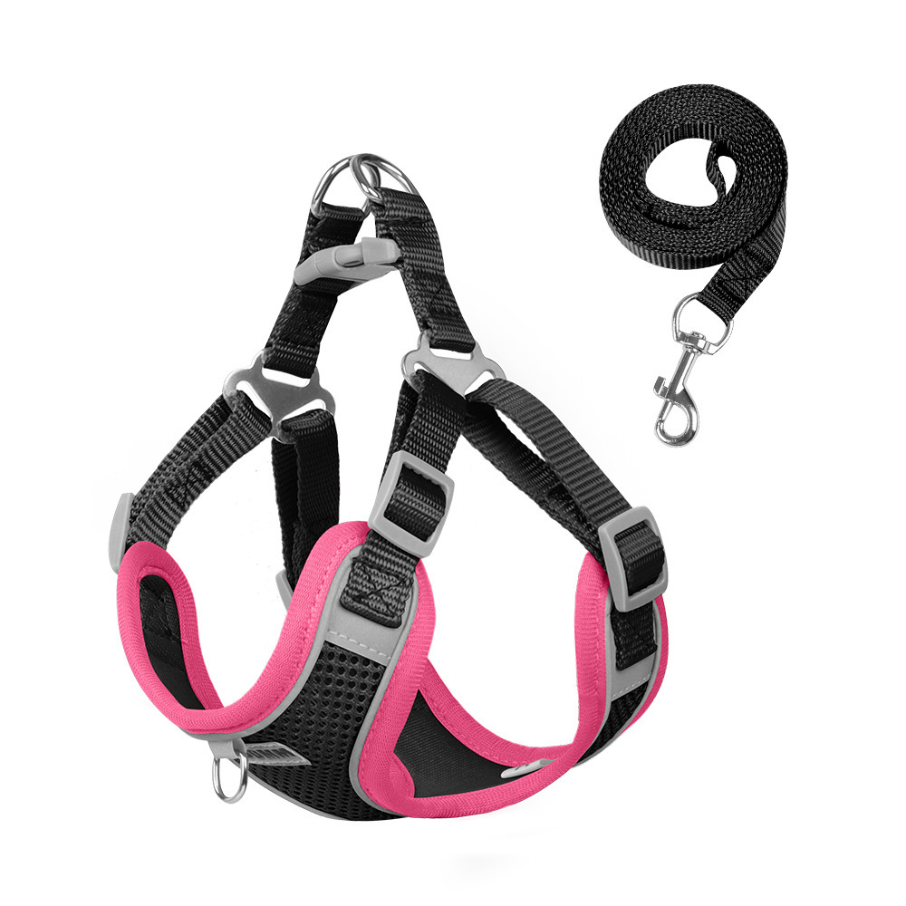 New Lightweight Super Breathable Reflective Dog Leash Quick-Drying Summer Strap Vest Button Closure Quick Release Fashion Style,U-ME PET LUV,Vest-Style Reflective Dog Harness & Breathable Lightweight Leash Set for Small Breeds – Outdoor Walking Safety Gear