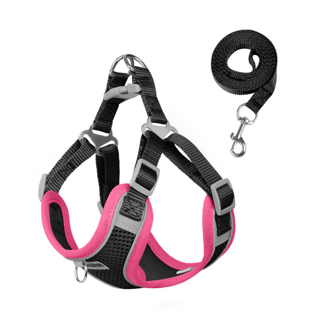 New Lightweight Super Breathable Reflective Dog Leash Quick-Drying Summer Strap Vest Button Closure Quick Release Fashion Style,U-ME PET LUV,Vest-Style Reflective Dog Harness & Breathable Lightweight Leash Set for Small Breeds – Outdoor Walking Safety Gear