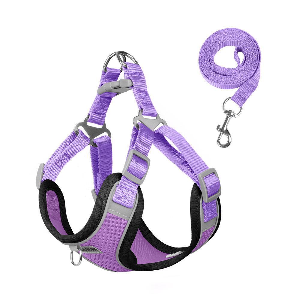 New Lightweight Super Breathable Reflective Dog Leash Quick-Drying Summer Strap Vest Button Closure Quick Release Fashion Style,U-ME PET LUV,Vest-Style Reflective Dog Harness & Breathable Lightweight Leash Set for Small Breeds – Outdoor Walking Safety Gear