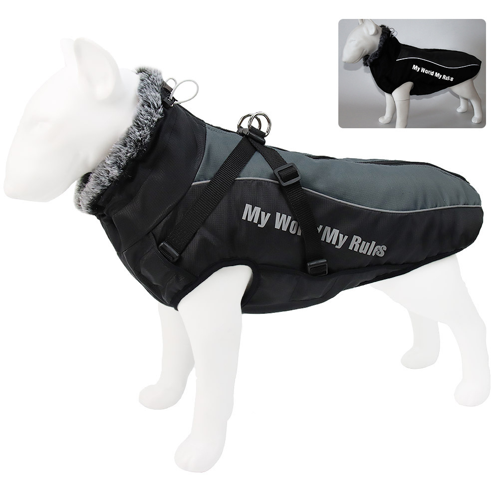 Hot Sale Reflective Winter Dog Coat Fur Collar Windproof Insulated Jacket for Large Breeds Sport Style Animal Pattern Washable Rainproof,U-ME PET LUV,Urban Shield Reflective Parka for Big Dogs - Cozy Quilted Cotton & Faux Fur Hood