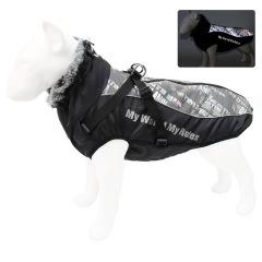 Hot Sale Reflective Winter Dog Coat Fur Collar Windproof Insulated Jacket for Large Breeds Sport Style Animal Pattern Washable Rainproof,U-ME PET LUV,Urban Shield Reflective Parka for Big Dogs - Cozy Quilted Cotton & Faux Fur Hood
