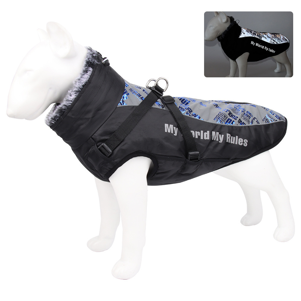 Hot Sale Reflective Winter Dog Coat Fur Collar Windproof Insulated Jacket for Large Breeds Sport Style Animal Pattern Washable Rainproof,U-ME PET LUV,Urban Shield Reflective Parka for Big Dogs - Cozy Quilted Cotton & Faux Fur Hood
