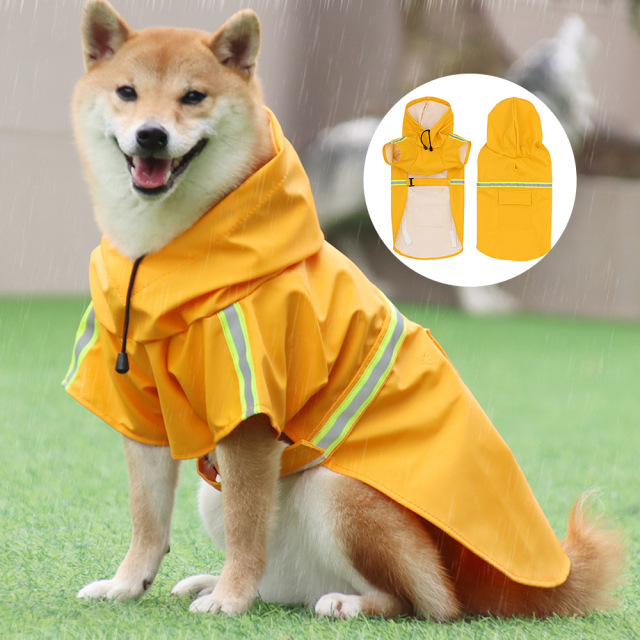 Wholesale OEM Custom Logo Outdoor Waterproof Pu Big Dog Pet Reflective Adjustable Zipper Raincoat With Pockets for Pet Apparel,U-ME PET LUV,New Design Reflective Dog Raincoat - Waterproof Cape Poncho for Medium & Large Dogs