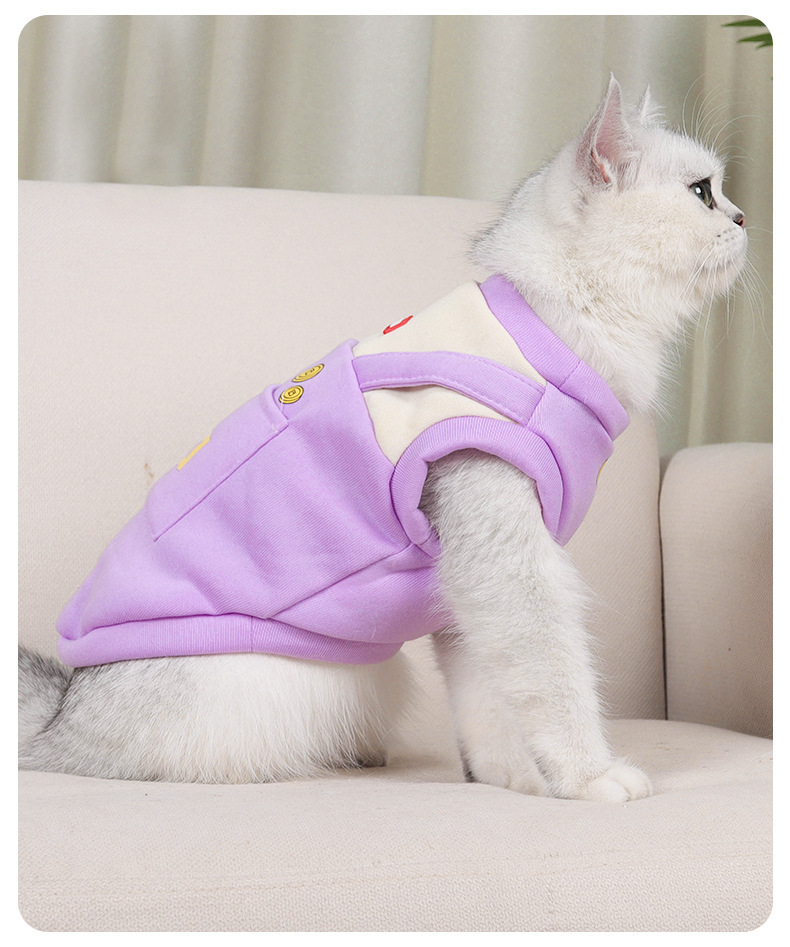 Autumn and Winter New Pet Vest for Cats and Dogs Classic Style Lightweight and Washable Double-Plush Windproof Polyester Vest,U-ME PET LUV,New Faux Two-Piece Fleece Hoodie Vest for Cats - Wind-Resistant Thermal Apparel