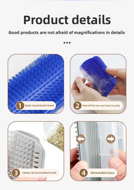 Hot-Selling PP Material Wall-Mounted Self-Grooming Cat Corner Massager Itch Relief & Hair Remover for Happy Pets,U-ME PET LUV,Self-Grooming Cat Scratcher with Catnip - Fur-Removing Bliss Station