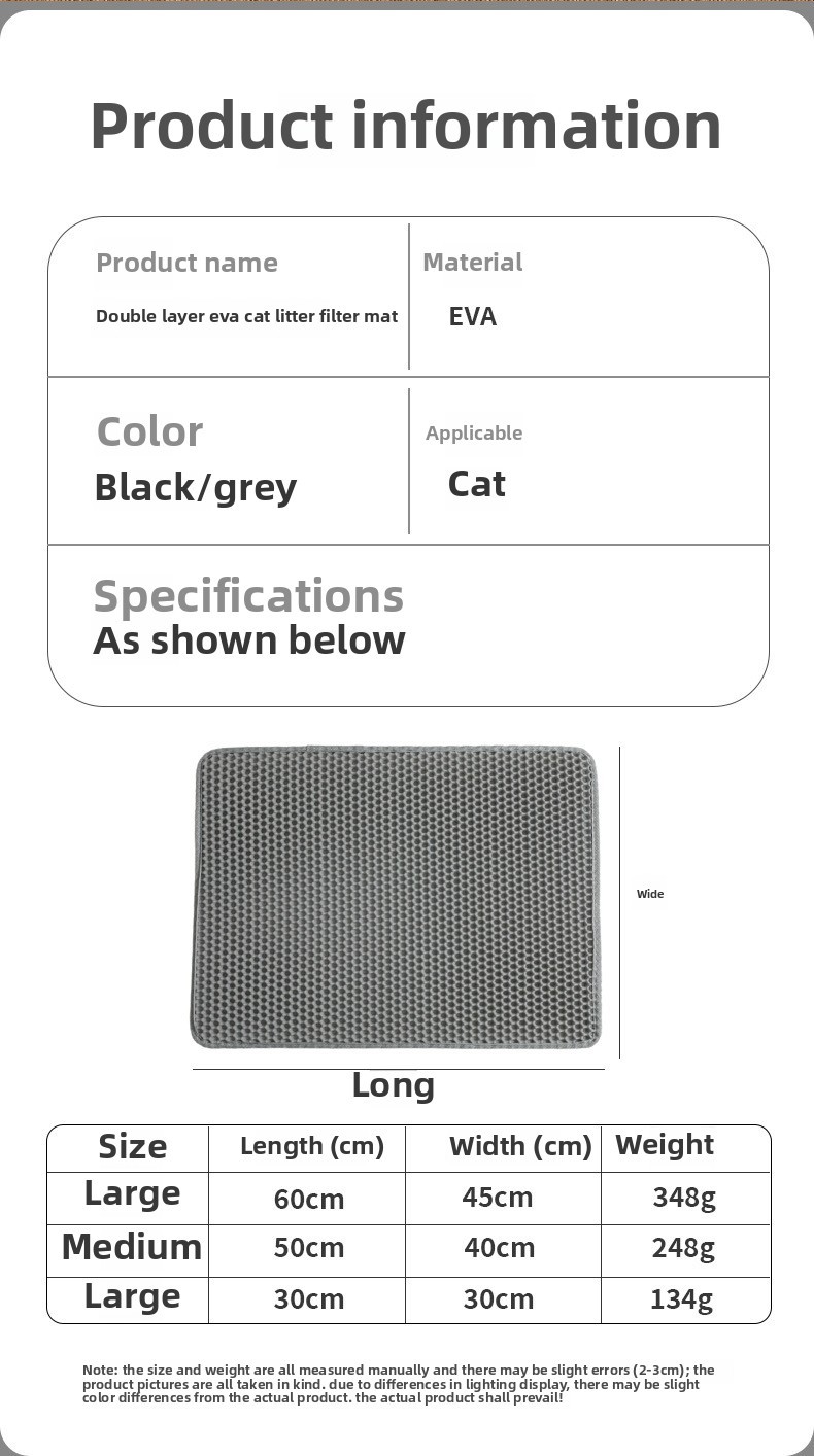 2-Layer Extra Large EVA Cat Litter Trapper Mat Washable Anti-Tracking Floor Protector,U-ME PET LUV,Breathable Rattan Cooling Pad - Summer Pet Bed for Dogs & Cats