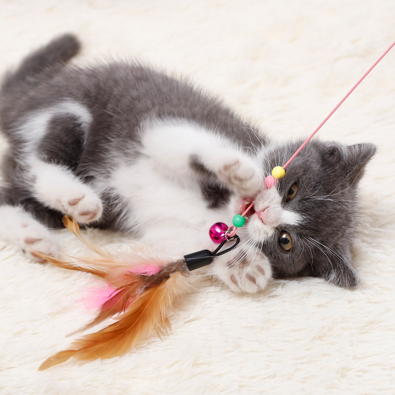Manufacturer Direct Cat Dancing Wand - Self-Activating Bell Toy for Playtime,U-ME PET LUV,Feather Frenzy Jingle Wand - Interactive Cat Toy with Colorful Feathers & Bell