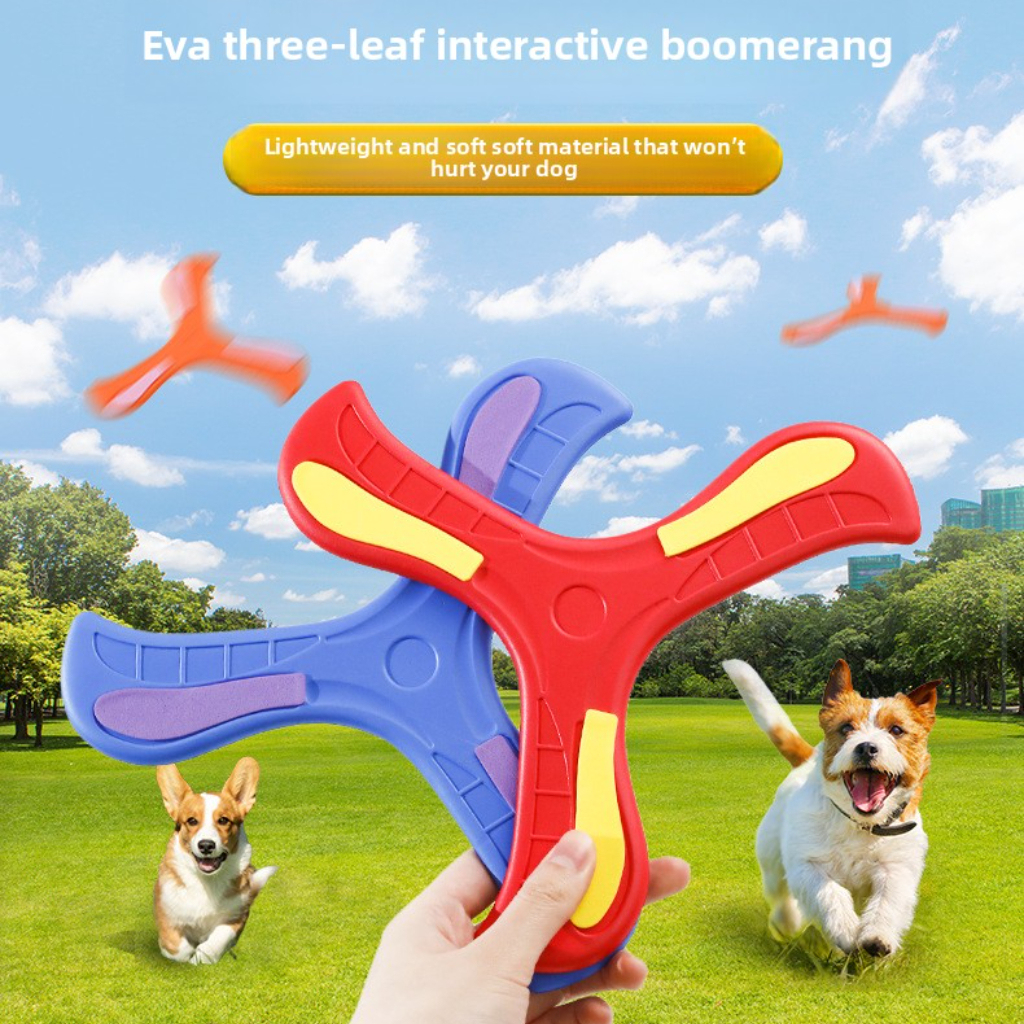 EVA Interactive Soft for Frisbee Dog Training Toy Three-Leaf Boomerang Fashion Style Boring Pet Dog Toy,U-ME PET LUV,Best - Selling Dog Frisbee: EVA Interactive Tri - Leaf Boomerang for Dog Training & Boredom Buster