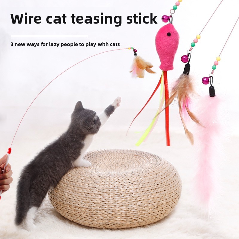 Manufacturer Direct Cat Dancing Wand - Self-Activating Bell Toy for Playtime,U-ME PET LUV,Feather Frenzy Jingle Wand - Interactive Cat Toy with Colorful Feathers & Bell
