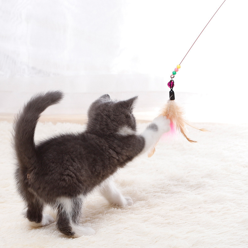 Manufacturer Direct Cat Dancing Wand - Self-Activating Bell Toy for Playtime,U-ME PET LUV,Feather Frenzy Jingle Wand - Interactive Cat Toy with Colorful Feathers & Bell