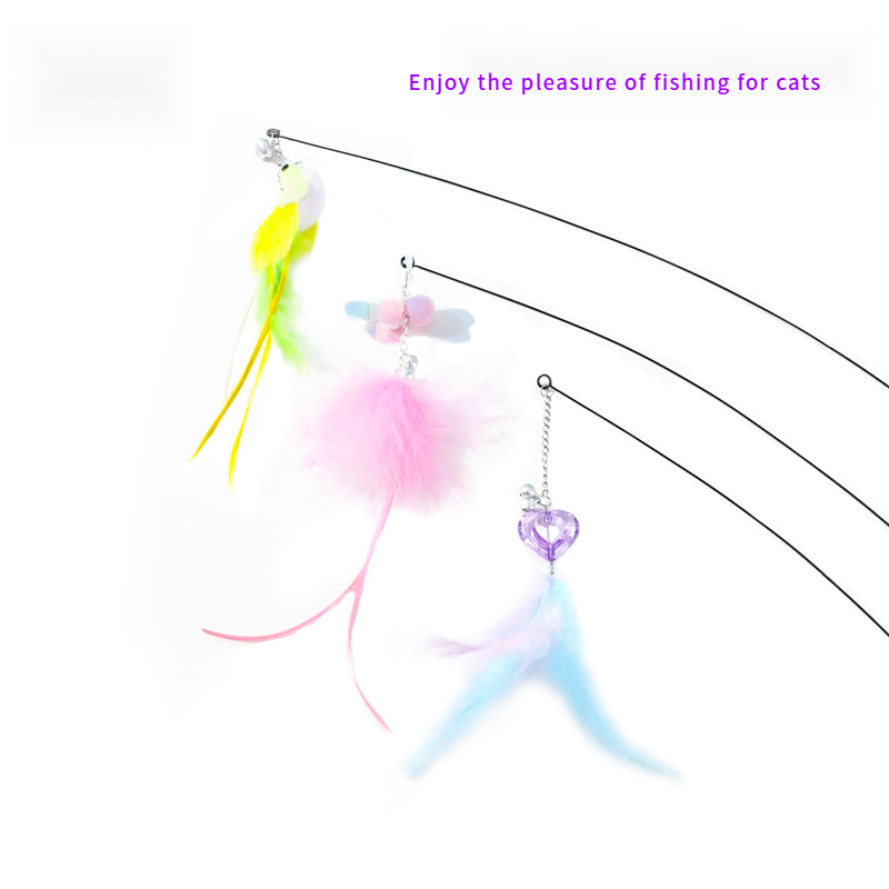 Manufacturer Direct Cat Dancing Wand - Self-Activating Bell Toy for Playtime,U-ME PET LUV,Feather Frenzy Jingle Wand - Interactive Cat Toy with Colorful Feathers & Bell