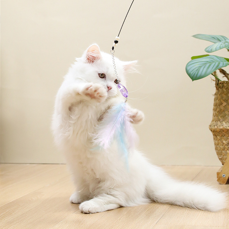 Manufacturer Direct Cat Dancing Wand - Self-Activating Bell Toy for Playtime,U-ME PET LUV,Feather Frenzy Jingle Wand - Interactive Cat Toy with Colorful Feathers & Bell