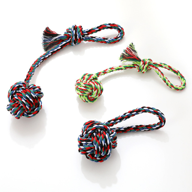 Durable Double Knot Cotton Rope Dog Chew Toy with Ball Fashionable Pet Chewing Toy for Aggressive Chewers Daily Use,U-ME PET LUV,Dog Rope Knot Chew Ball – Pull-Style Dual-Knot Cotton Toy