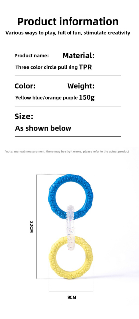 Tri-Color Interactive Chew-Proof Dog Chewer Ring - Durable Playtime Toy,U-ME PET LUV,Tri-Color Chew-Proof Dog Chewer Ring - Durable Playtime Toy