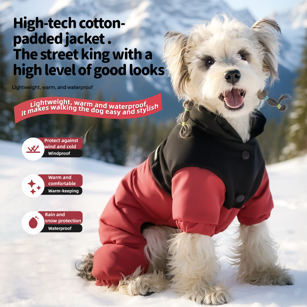 Wholesale of pet clothing for autumn and winter - Dog four - legged cotton - padded clothes with a stand - up collar, windproof, snow - proof, warm and comfortable dog cotton - padded jackets.,U-ME PET LUV,Wholesale of pet clothing for autumn and winter - Dog four - legged cotton - padded clothes with a stand - up collar, windproof, snow - proof, warm and comfortable dog cotton - padded jackets.