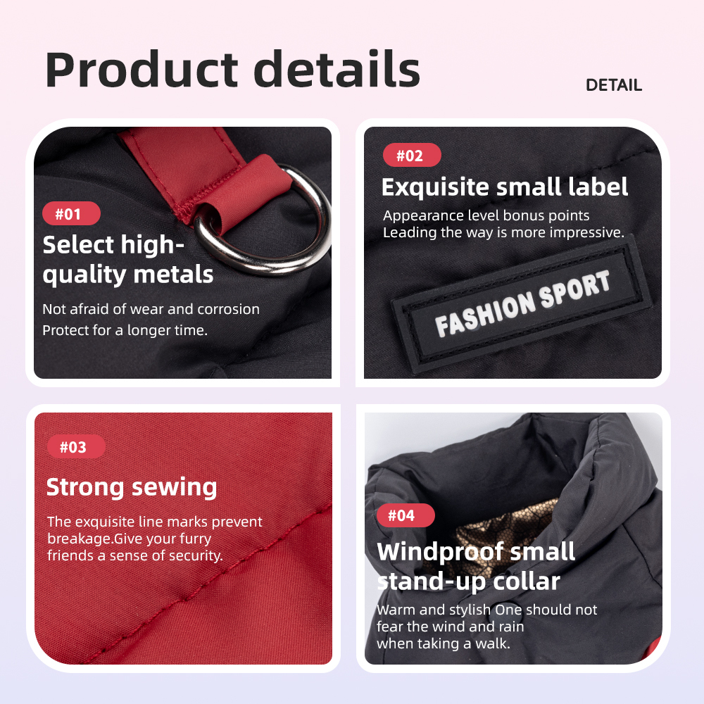 Wholesale of pet clothing for autumn and winter - Dog four - legged cotton - padded clothes with a stand - up collar, windproof, snow - proof, warm and comfortable dog cotton - padded jackets.,U-ME PET LUV,Wholesale of pet clothing for autumn and winter - Dog four - legged cotton - padded clothes with a stand - up collar, windproof, snow - proof, warm and comfortable dog cotton - padded jackets.