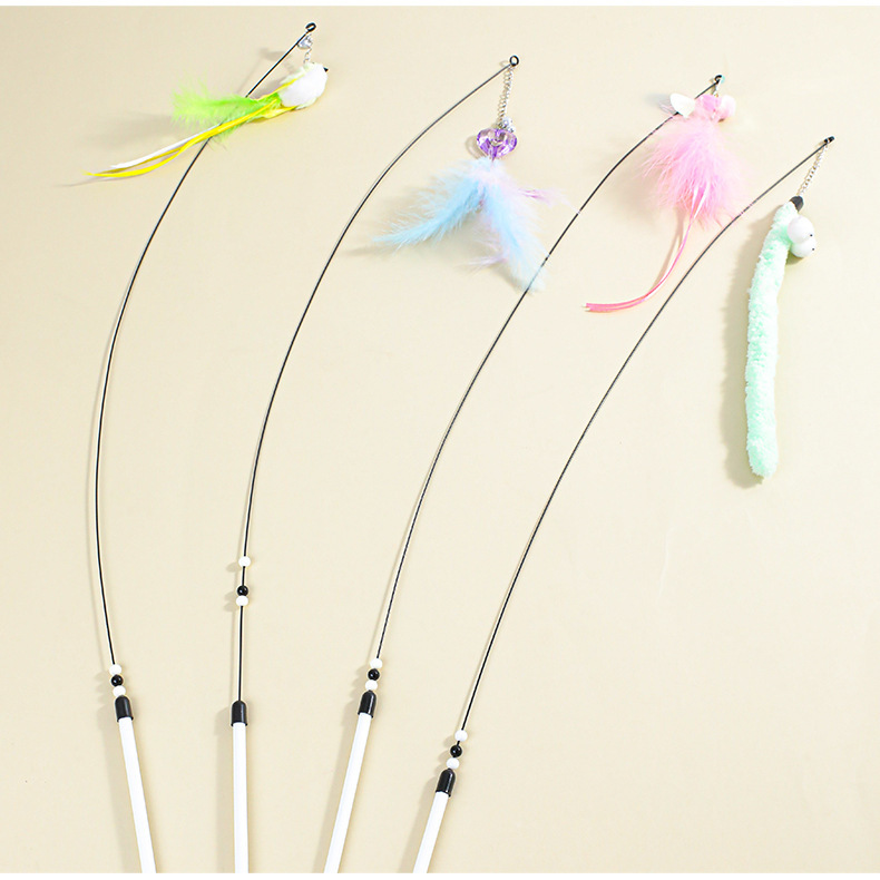 Manufacturer Direct Cat Dancing Wand - Self-Activating Bell Toy for Playtime,U-ME PET LUV,Feather Frenzy Jingle Wand - Interactive Cat Toy with Colorful Feathers & Bell